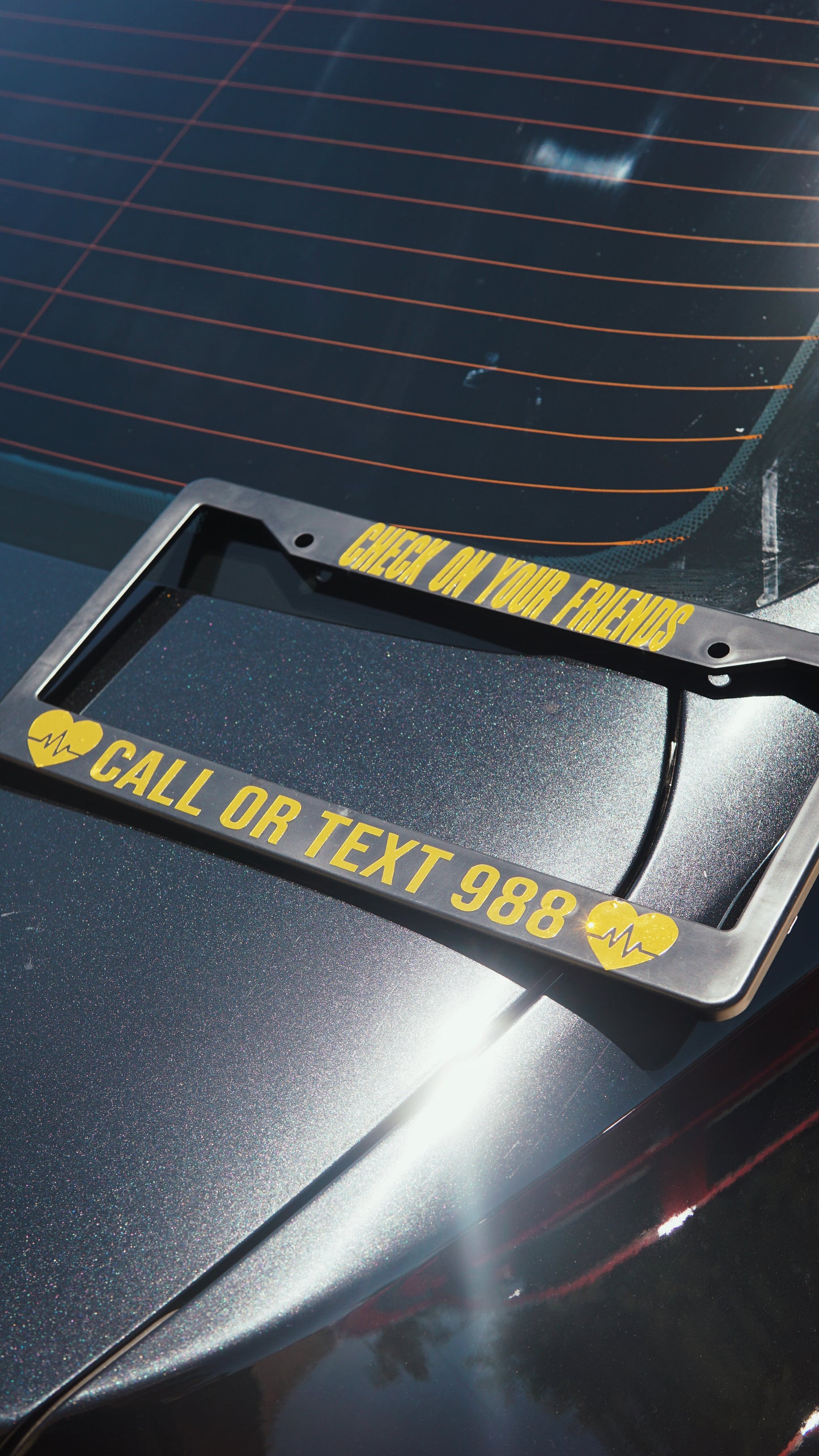 check on your friends 988 license plate frame