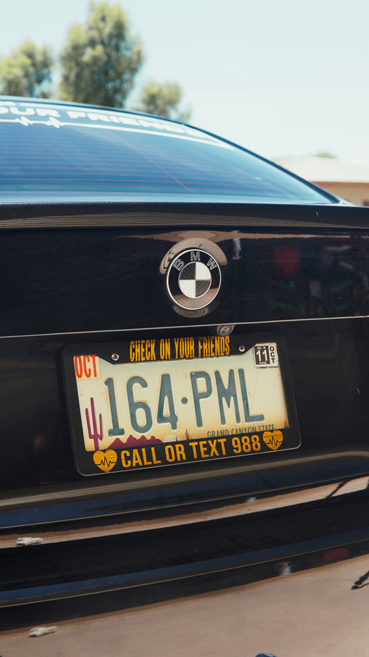 check on your friends 988 license plate frame